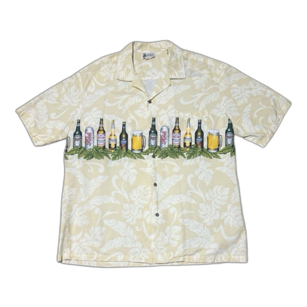 Aloha Republic 2XL Hawaiian Beer Shirt Yellow Bar Tiki USA Cotton
